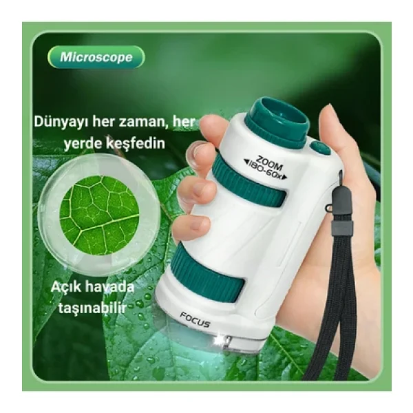 Multizone 180x LED Işıklı Mikroskop Seti 21 Parça Taşınabilir Eğitici Çocuk Deney Kiti - Görsel 5