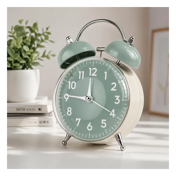 Valkyrie Retro Çalar Saat Işıklı Analog Masa Saati Dekoratif Komodin Saati Bombe Kapaklı 15x10 Yeşil - Görsel 8