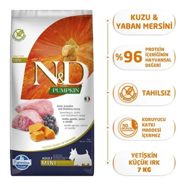 N&D Pumpkin Kuzu Etli Balkabaklı Ve Yaban Mersinli 7 Kg Küçük Irk Yetişkin Köpek Maması - Görsel 3