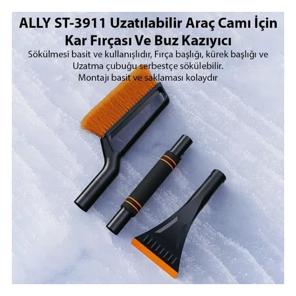 Ally St-3911 Uzatılabilir Araç Camı İçin Kar Fırçası Ve Buz Kazıyıcı Siyah - Görsel 4