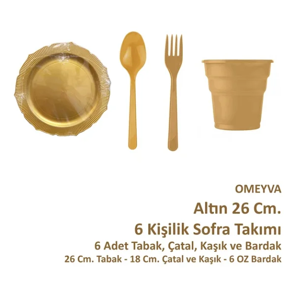 Omeyva Dayanıklı Mika Plastik Altın Sorfa Piknik Seti - 6 Kişilik Tabak Bardak Çatal Kaşık Takımı - Görsel 4