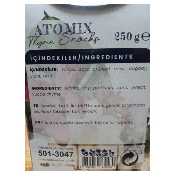 Nature Plan Atomix Snacks Thyme 250 Gr Kemirgen Yemi - Görsel 5