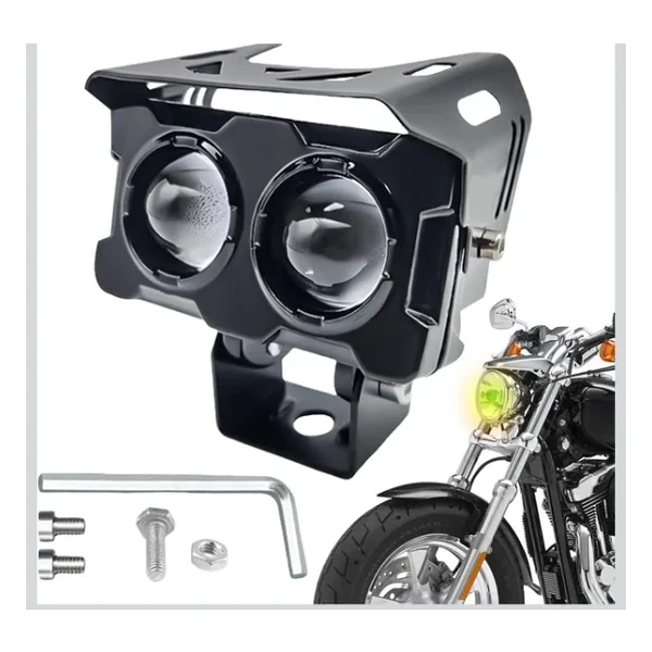 Astra LED 2 Adet LED Spot Işık Ve Sarı Beyaz Projektör Lens 2 Gözlü Dikdörtgen Baykuş LED Off Road Lamba Motosiklet - Görsel 2