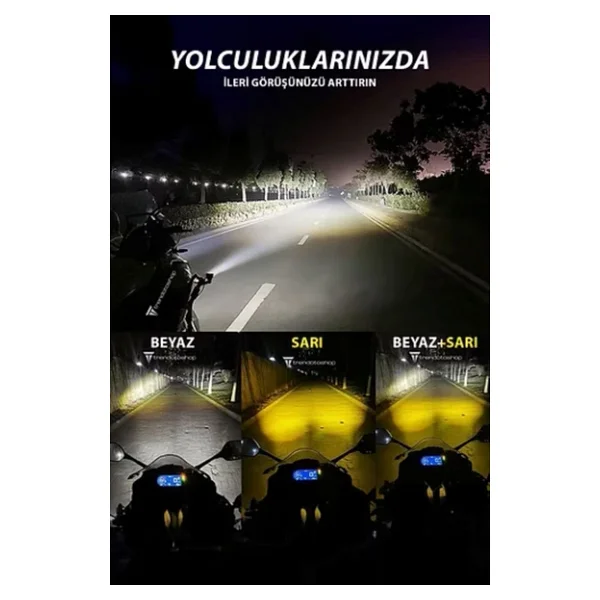 Astra LED 2 Adet LED Spot Işık Ve Sarı Beyaz Projektör Lens 2 Gözlü Dikdörtgen Baykuş LED Off Road Lamba Motosiklet - Görsel 5