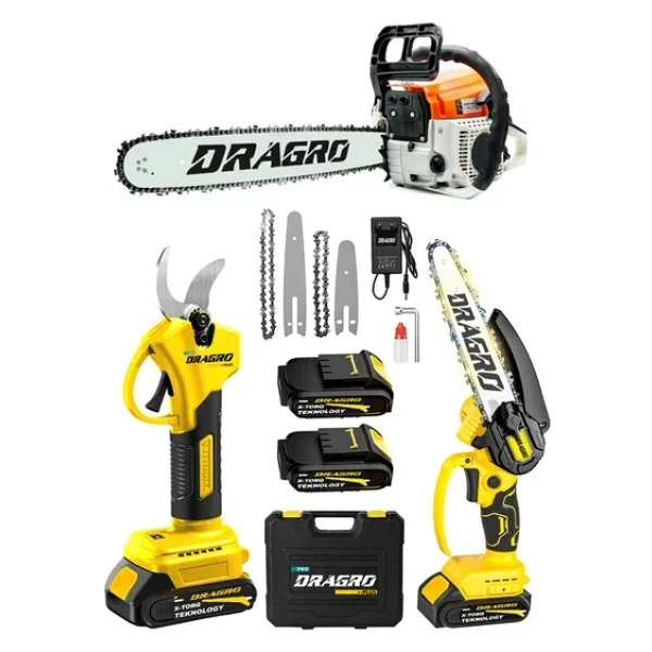 Dragro 3'lü Set 9.9 Hp Benzinli Odun Ağaç Kesme Motoru 21v Akülü Dal Budama Makası Ve Testere - Görsel 3