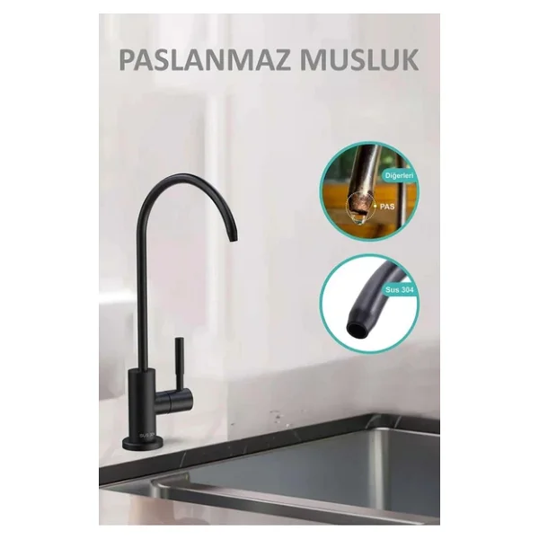 Aqua Bella Su Arıtma Cihazı Için Lüks Musluk Mat Siyah - Su Arıtma Cihazı Bataryası Mat Siyah - Görsel 4