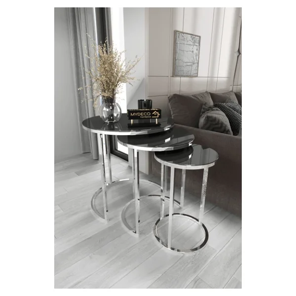 Home Plus Mobilya 3'lü Gümüş Ayak Füme Ayna & Bohem Sehpa & Zigon Sehpa & Orta Sehpa & Modern Sehpa Takımı - Görsel 4