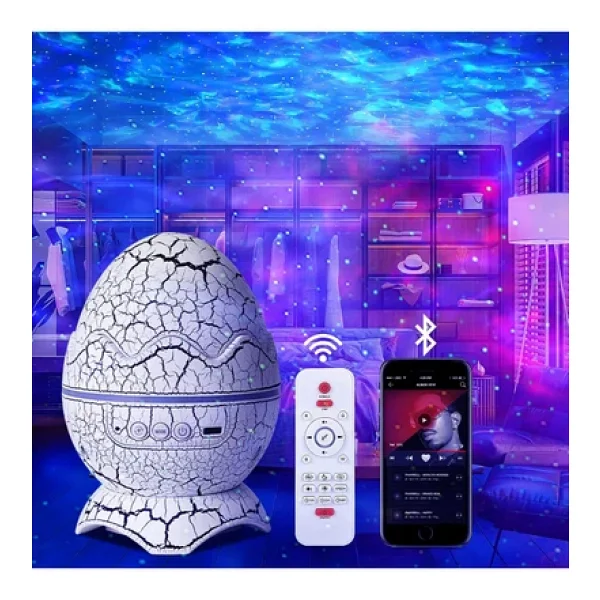 Coverzone Dinozor Yumurtası Gece Lambası Bluetooth Hoparlör LED Lamba Galaxy Projektör LED Işık K890 Beyaz - Görsel 3