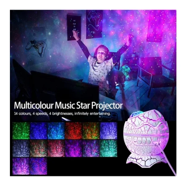 Coverzone Dinozor Yumurtası Gece Lambası Bluetooth Hoparlör LED Lamba Galaxy Projektör LED Işık K890 Beyaz - Görsel 7