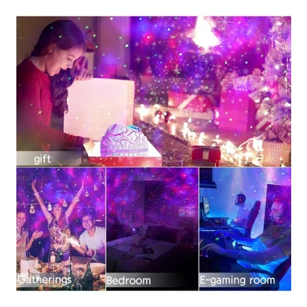 Coverzone Dinozor Yumurtası Gece Lambası Bluetooth Hoparlör LED Lamba Galaxy Projektör LED Işık K890 Beyaz - Görsel 5