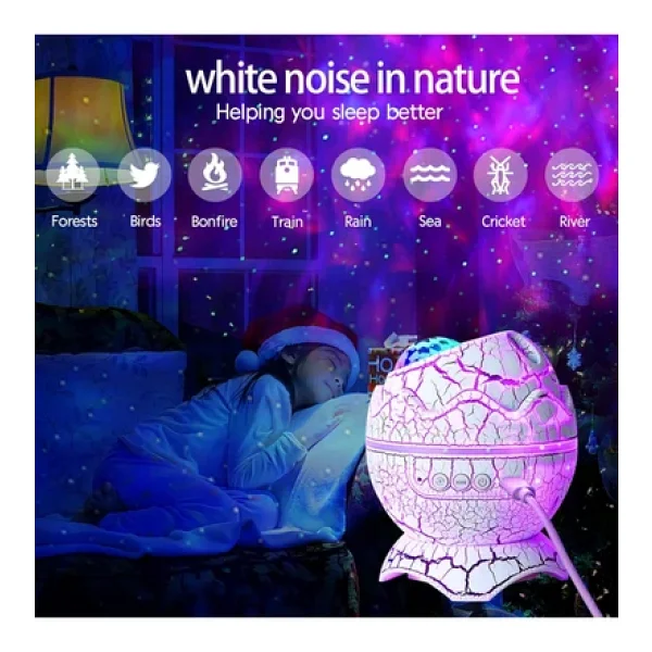Coverzone Dinozor Yumurtası Gece Lambası Bluetooth Hoparlör LED Lamba Galaxy Projektör LED Işık K890 Beyaz - Görsel 4