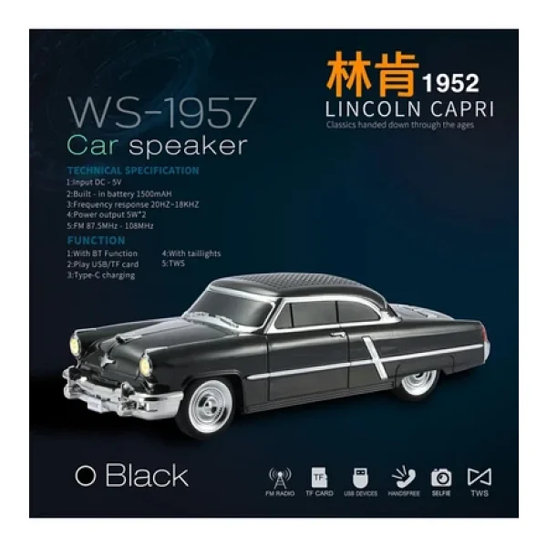 Coverzone Kablosuz Hoparlör Bluetooth 1957 Lincoln Capri Görünümlü Bluetooth Klasik Araba Hoparlör Ws-1957 - Görsel 4
