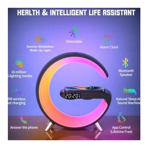 Coverzone Telefon Kablosuz Şarj İstasyonu Speaker Özellikli LED Işıklı Fm Radyolu Bluetooth Speaker Bt3401 - Görsel 5