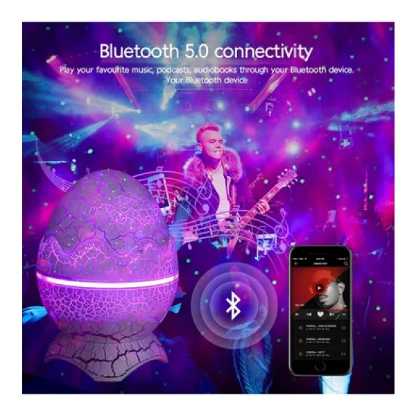 Coverzone Dinozor Yumurtası Gece Lambası Bluetooth Hoparlör LED Lamba Galaxy Projektör LED Işık K890 Beyaz - Görsel 8