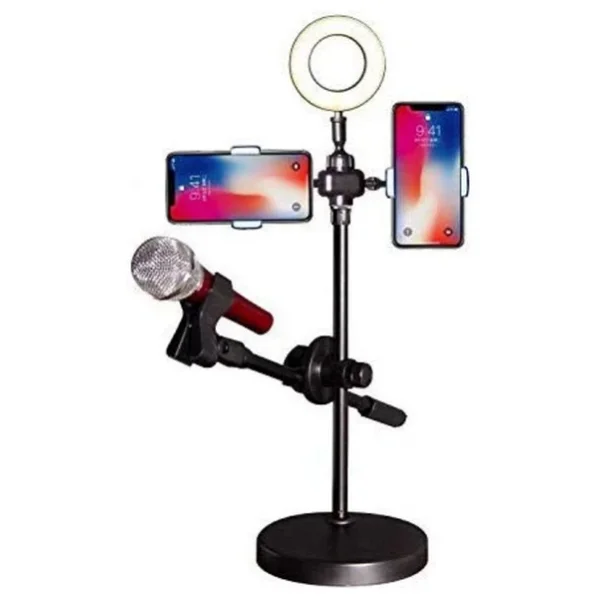 Coverzone Profesyonel Masaüstü Telefon Tutuculu Mikrofon Standı Selfie Işığı 4 In 1 - Görsel 3