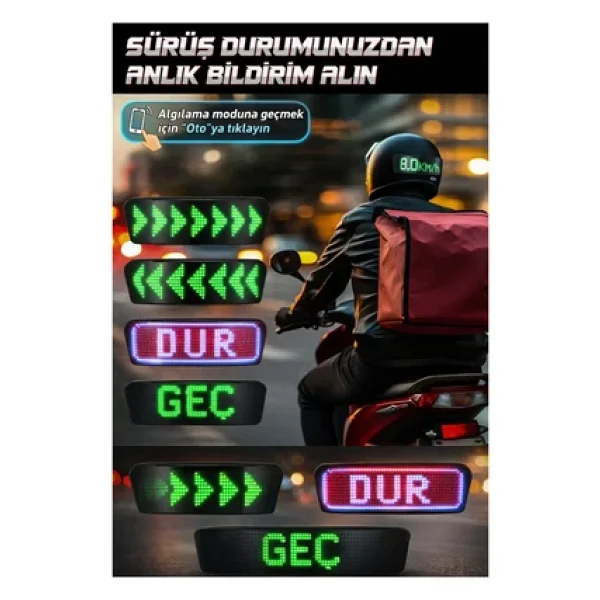 Coverzone Motosiklet-Bisiklet Kask Arkası LED Panel Kask Motorsiklet Aksesuar Bluetooth Uygulamalı - Görsel 5