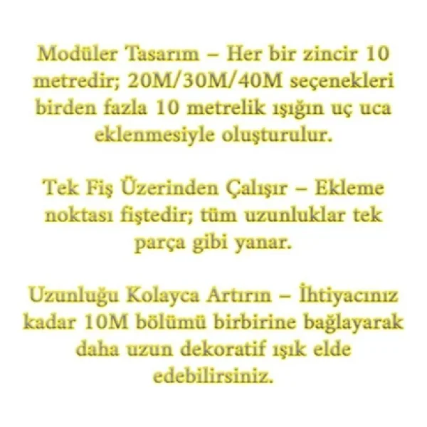 Coverzone 100m Siyah Kablolu Sıcak Beyaz LED Işık Zinciri - Yılbaşı Noel Ağacı Dekoratif Aydınlatma - Görsel 4