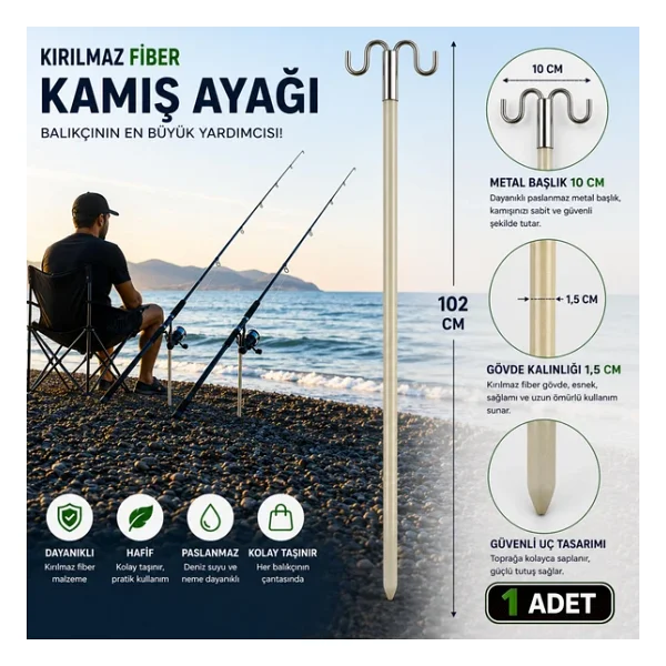 Hedyex Kırılmaz Fiber Kamış Ayağı 102 Cm Çift Başlıklı Olta Tutucu 1 Adet - Görsel 3