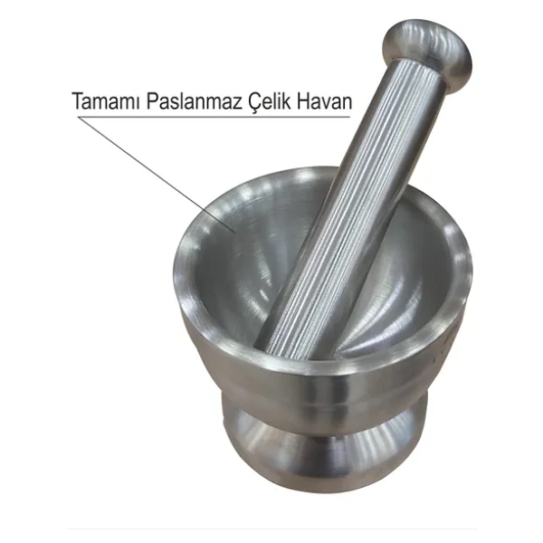 Tamamı Krom Paslanmaz Çelik Kir Tutmaz Sarımsak Baharat Tohum Ezici Havan Dibek Tokmak - Görsel 2