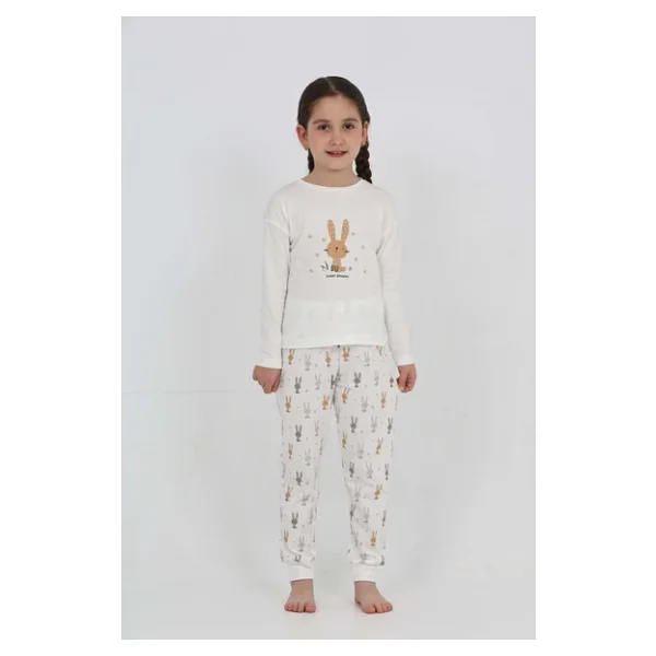 Toontoy Kız Çocuk Tavşan Baskılı Pijama Takım - Görsel 5