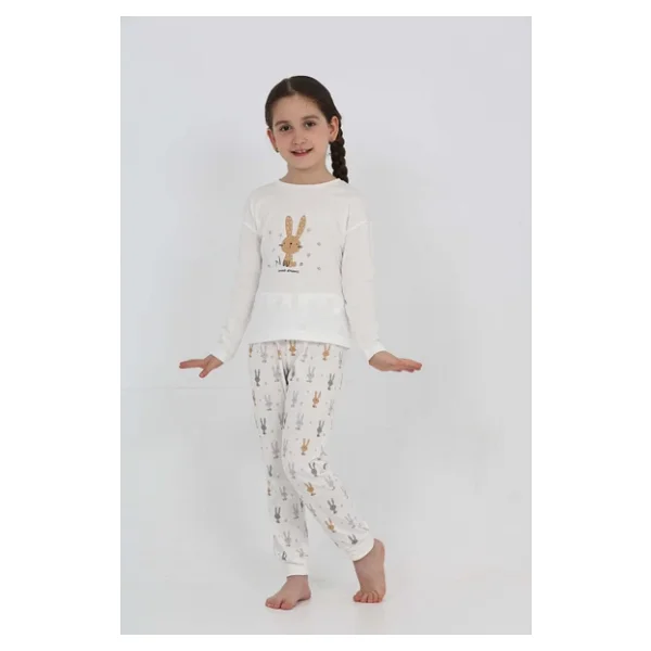 Toontoy Kız Çocuk Tavşan Baskılı Pijama Takım - Görsel 6