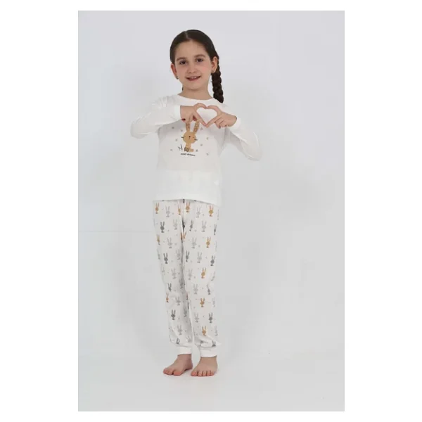 Toontoy Kız Çocuk Tavşan Baskılı Pijama Takım - Görsel 3