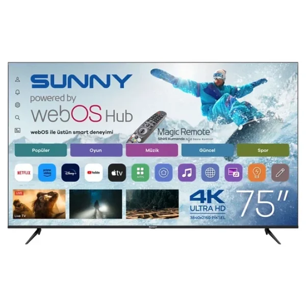Sunny Sn75ledm-W02m 4K Ultra HD 75" 190 Ekran Uydu Alıcılı Webos Smart LED TV - Görsel 3