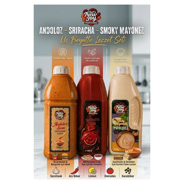 Üç Boyutlu Lezzet Seti - Andoloz + Sriracha + Smoky Mayonez Gurme Sos Seti 3lü - Görsel 4