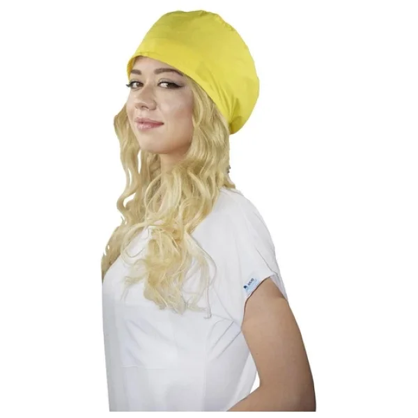 Unisex Düz Sarı Renk Hemşire Cerrahi Bone Doktor Ameliyat Saç Bonesi Sarı - Görsel 6