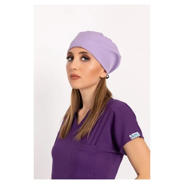 Unisex Düz Lila Renk Desenli Doktor Cerrahi Bone Hemşire Saç Bonesi Lila - Görsel 2