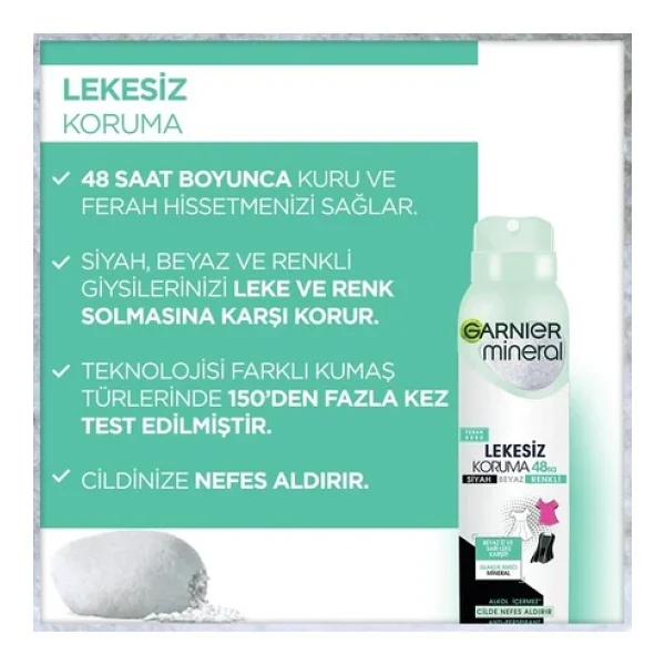 Garnier Mineral Ferah Koku Sprey Deodorant Lekesiz Koruma 48 Saat Kuru Ve Ferah Hissettirir - Görsel 2
