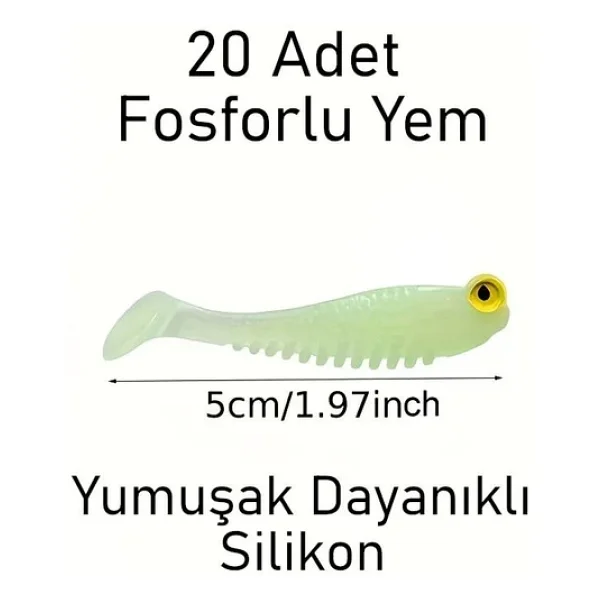 Valkyrie 20 Adet Fosforlu Silikon Balık Yemi 5cm - Gece Parlayan Glow Yapay Yem (Soft Lure) - Görsel 5