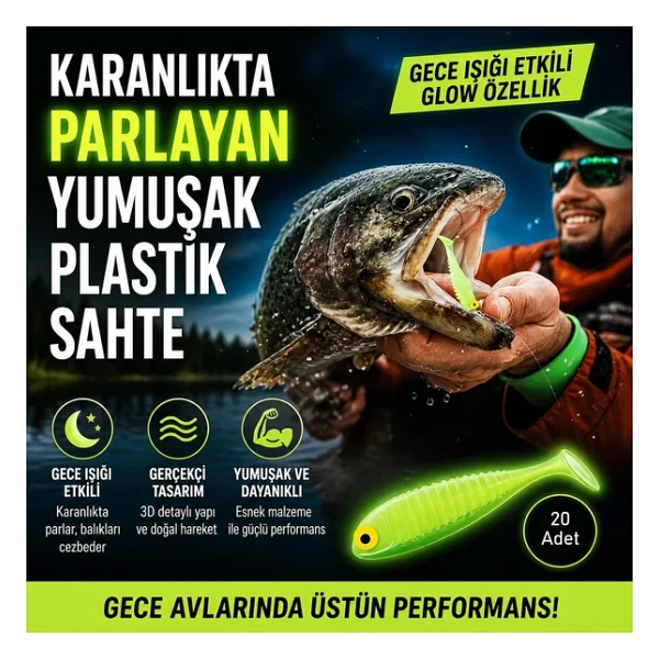 Valkyrie 20 Adet Fosforlu Silikon Balık Yemi 5cm - Gece Parlayan Glow Yapay Yem (Soft Lure) - Görsel 8