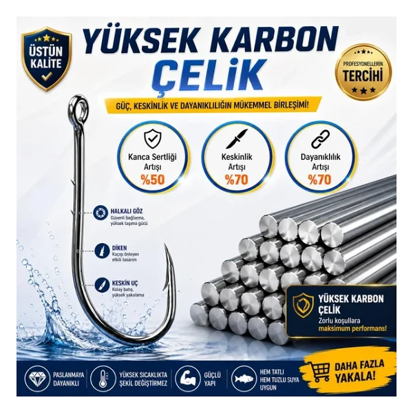 Valkyrie 1000 Adet Olta İğnesi Seti 1#-10# - Yüksek Karbon Çelik, Halkalı Göz, Keskin Uç Profesyonel Balıkçı İğnesi - Görsel 7