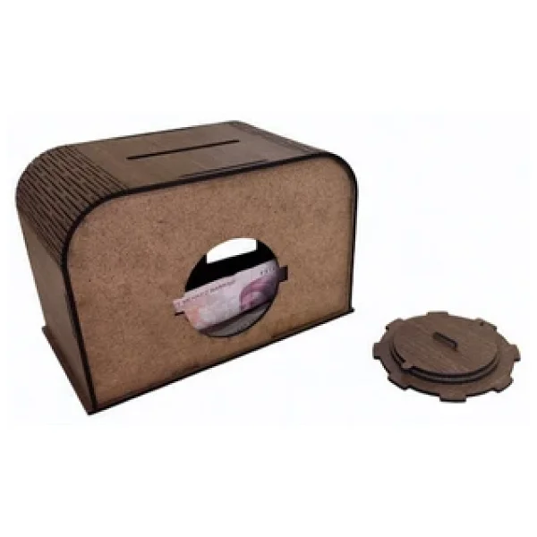 Unt Şeffaf Ön Camlı Lazer Kesim Bahşiş Kutusu (Mdf - Dekoratif) - Ahşap Tip Box Ceviz - Görsel 6