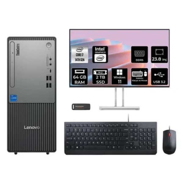 Lenovo Thinkcentre Neo 50T G5 İ7 14700 64Gb 2Tb Ssd W11P Masaüstü Bilgisayar + 23.8" Monitör - Görsel 3