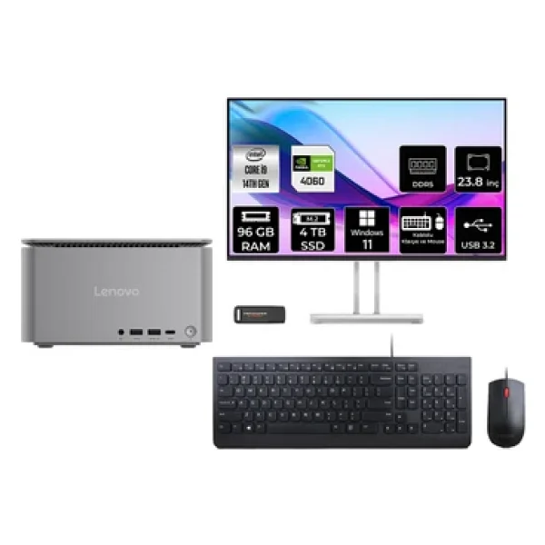 Lenovo Thinkcentre Neo İ9 14900 96gb 4tb SSD Rtx4060/8gb 23.8" FHD W11p Mini Masaüstü Bilgisayar - Görsel 3