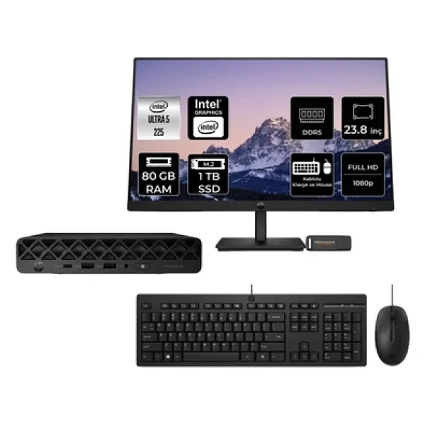 Hp Elitedesk 8 Mini G1i AI Intel Core Ultra 5 225 80gb 1tb SSD 23.8" Fdos Mini Masaüstü Bilgisayar - Görsel 3