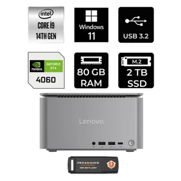 Lenovo Thinkcentre Neo İ9 14900 80gb 2tb SSD Rtx4060/8gb W11p Mini Masaüstü Bilgisayar - Görsel 3