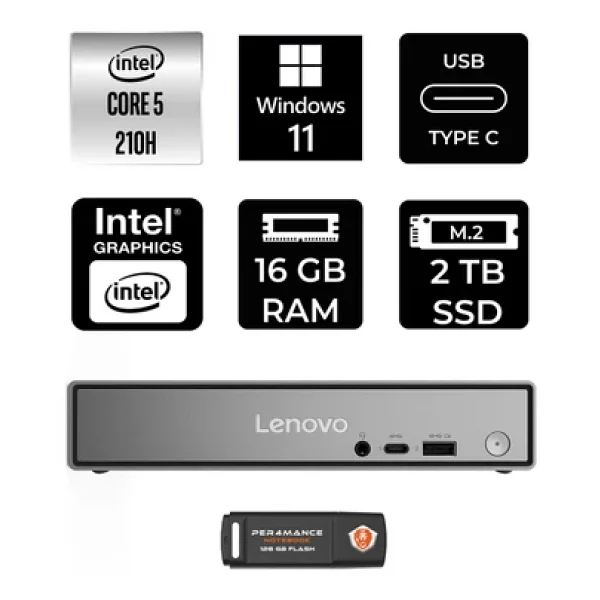 Lenovo Thinkcentre Neo 50q Gen 5 Intel Core 5 210h 16gb 2tb SSD W11p Mini Masaüstü Bilgisayar - Görsel 3