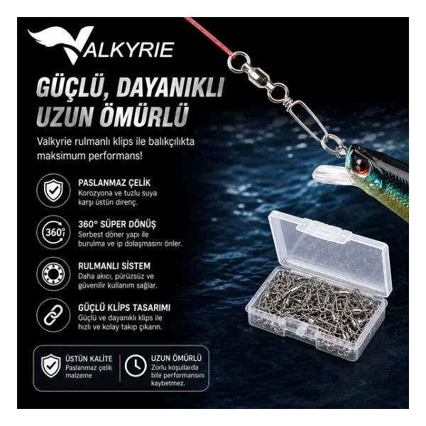 Valkyrie 25 Adet Rulmanlı Döner Klips Coastlock Snap - 360° Paslanmaz Çelik Fırdöndü Set #6 - Görsel 7