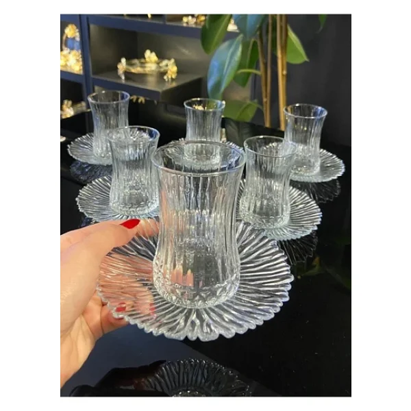 Paşabahçe Elysia-Aurora Çay Seti Takımı -6+6 12 Parça Çay Bardağı Çay Tabağı