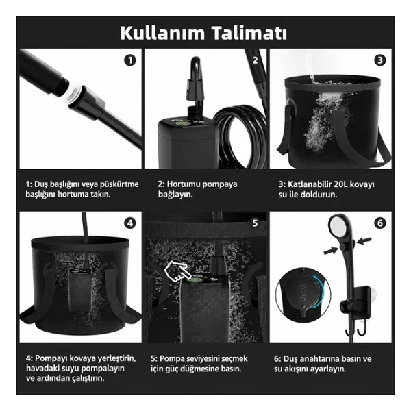 Valkyrie Ipx7 20 Lt Katlanabilir Şarjlı Kamp Duşu - Görsel 8