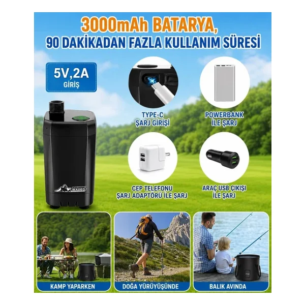 Valkyrie Ipx7 20 Lt Katlanabilir Şarjlı Kamp Duşu - Görsel 5