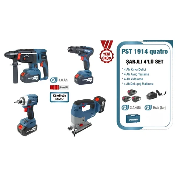 Proter Pst 1914 Quatro Pst 945 HD + Pst 924 Bl + Pst 974 T + Pst 984sd Üç Akülü 4 Ah Kombo Set - Görsel 5