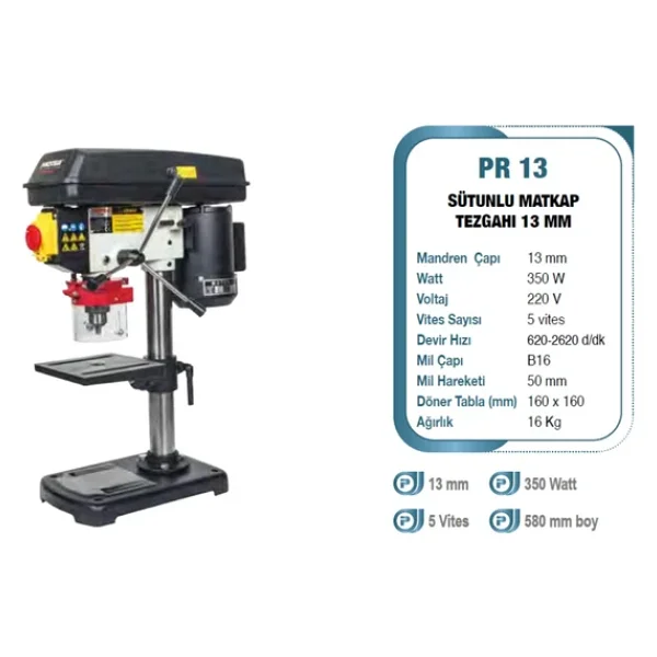 Proter Pr 13 13 Mm 350w 5 Vites Sütunlu Matkap Tezgahı - Görsel 3