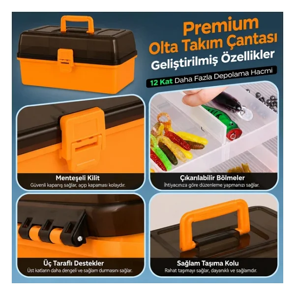 Valkyrie 4 Katlı Profesyonel Balıkçılık Takım Çantası Büyük Boy Olta Kutusu Organizer Premium Saklama Kutusu - Görsel 8