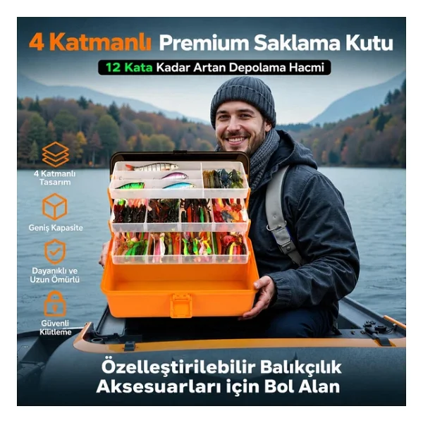 Valkyrie 4 Katlı Profesyonel Balıkçılık Takım Çantası Büyük Boy Olta Kutusu Organizer Premium Saklama Kutusu - Görsel 6