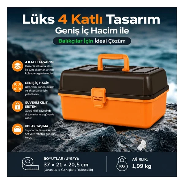 Valkyrie 4 Katlı Profesyonel Balıkçılık Takım Çantası Büyük Boy Olta Kutusu Organizer Premium Saklama Kutusu - Görsel 5