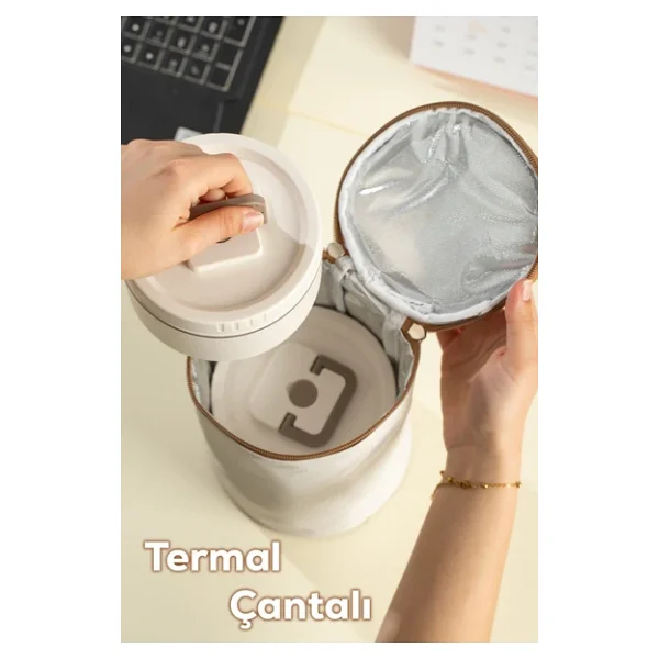 Porsima Isı Yalıtımlı Çanta Paslanmaz Çelik Vakumlu Yemek Termosu Beslenme Kutusu Lunch Box Sefer Tası - Görsel 2